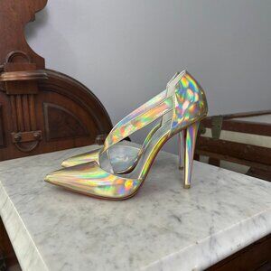 Christian Louboutin Astrid 100 Psychic Holo Cross Strap Heels size 36.5